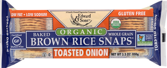 EDWARD & SONS: Organic Baked Brown Rice Snaps Toasted Onion, 3.5 oz