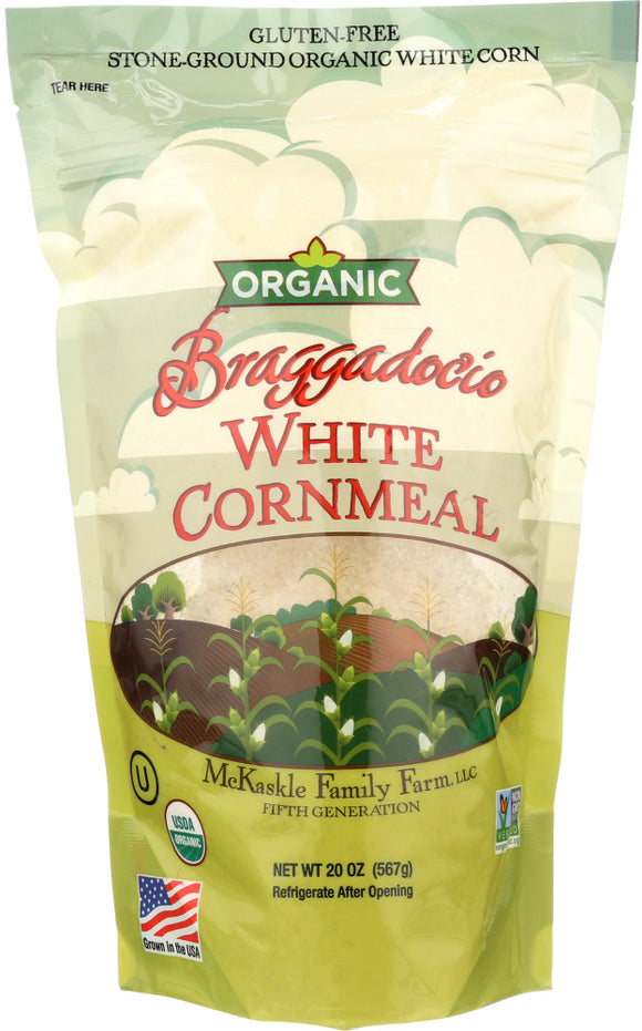 BRAGGADOCIO: Organic White Cornmeal, 20 oz