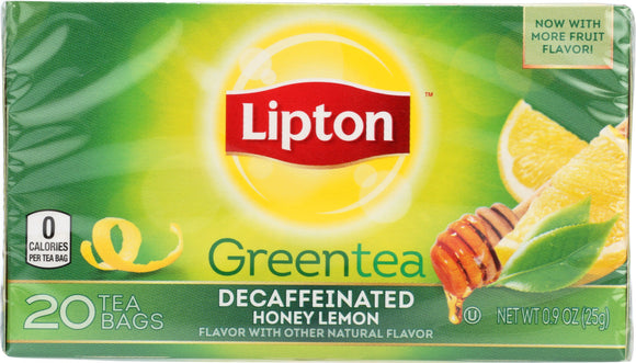 LIPTON: Decaffeinated Honey Lemon Green Tea 20 Tea Bags, 0.9 oz