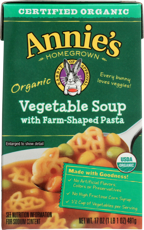 ANNIES HOMEGROWN: Organic Vegetable Soup with Farm-Shaped Pasta, 17 oz