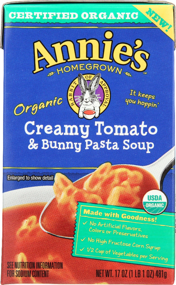 ANNIE'S HOMEGROWN: Organic Soup Creamy Tomato & Bunny Pasta, 17 oz