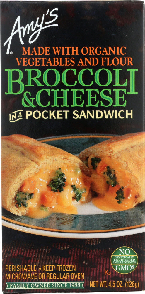 AMY'S: Broccoli and Cheese in a Sandwich Pocket Sandwich, 4.5 oz