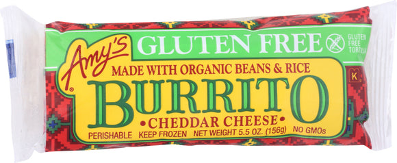 AMYS: Beans & Rice Cheddar Cheese Gluten Free Burrito, 5.5 oz