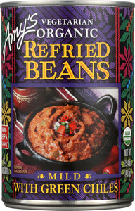 AMY'S: Vegetarian Organic Refried Beans with Green Chiles Mild, 15.4 Oz