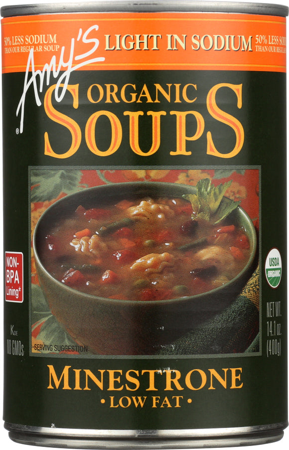 AMY'S: Organic Soup Low Fat Minestrone Light In Sodium, 14.1 oz