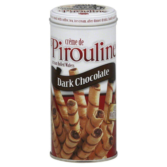 DEBEUKELAER: Pirouline Cream Wafer Dark Chocolate Tin, 3.25 oz