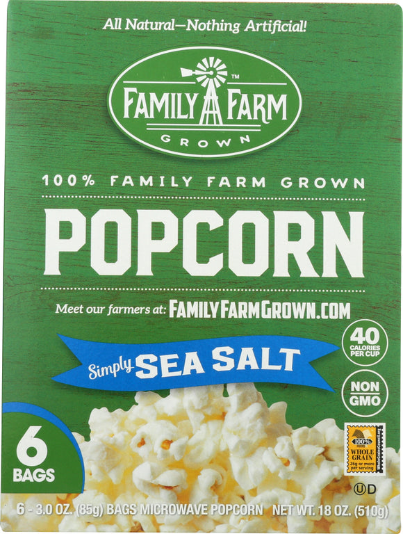 FAMILY FARM GROWN: Popcorn Microwave Sea Salt 6 Pack, 18 oz