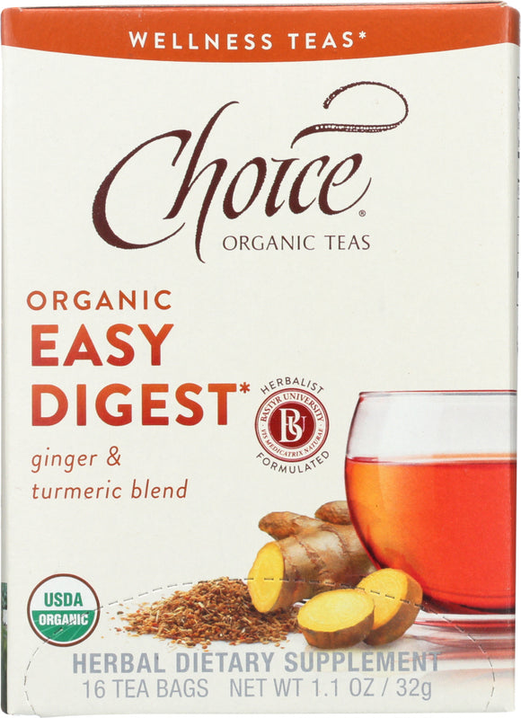 CHOICE TEA: Organic Easy Digest Wellness Tea 16 Tea Bags, 1.1 oz