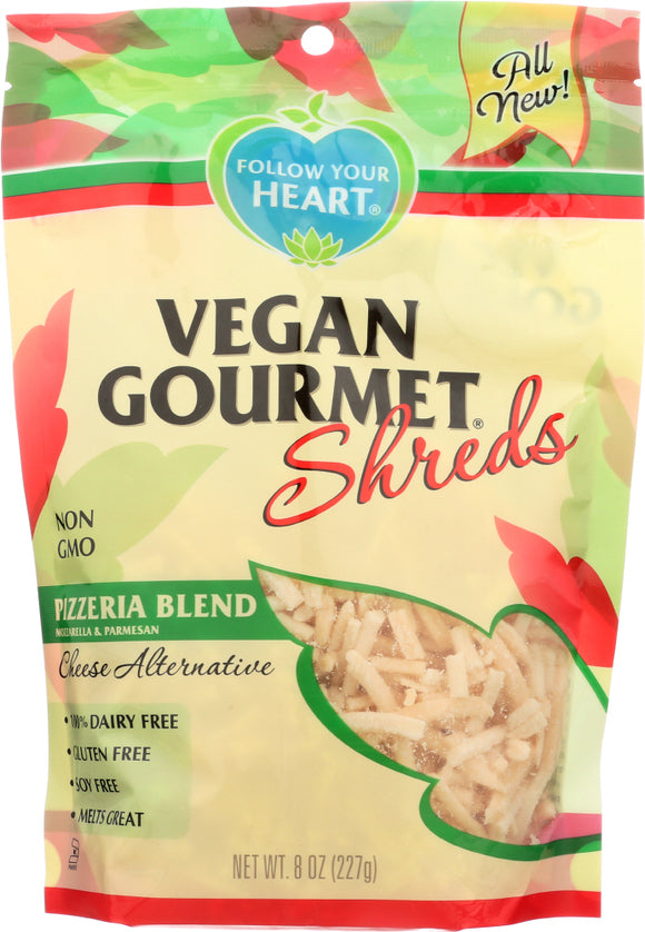 FOLLOW YOUR HEART: Vegan Gourmet Shreds Pizzeria Blend Cheese, 8 oz