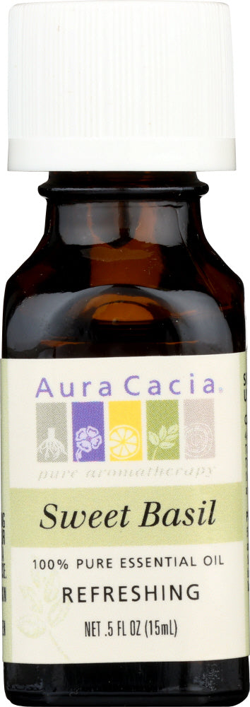 AURA CACIA: 100% Pure Essential Oil Sweet Basil Refreshing, 0.5 Oz