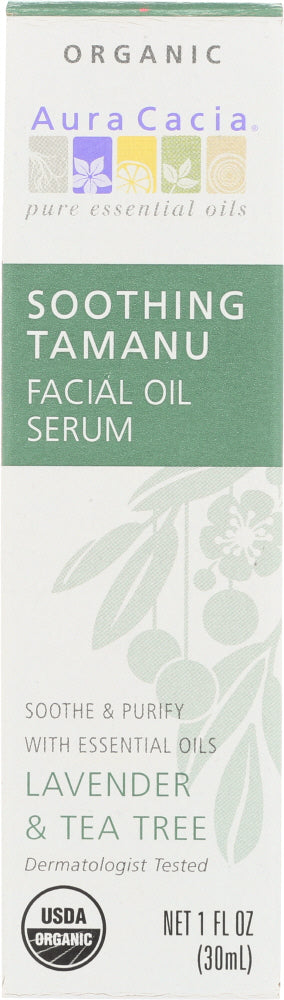 AURA CACIA: Soothing Tamanu Essentials Facial Oil Serum Lavender & Tea Tree, 1 oz