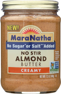 MARANATHA: Almond Butter Creamy No Stir No Salt  12 oz