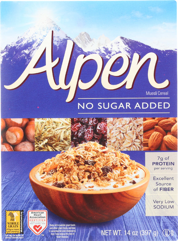 ALPEN: Muesli Cereal No Sugar Added, 14 oz