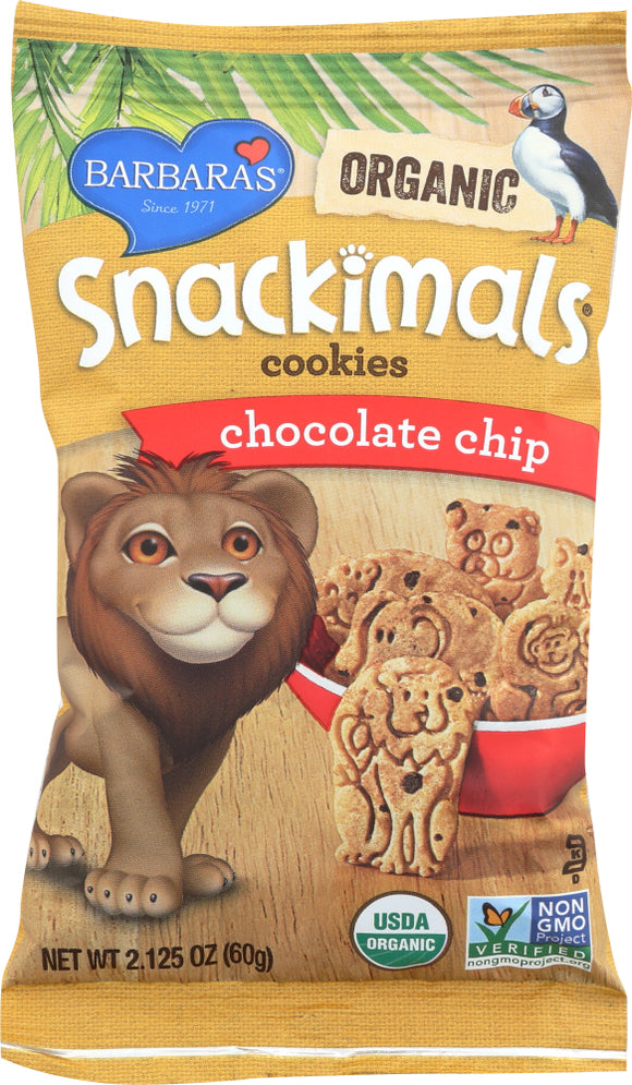 BARBARAS BAKERY: Snackimals Animal Chocolate Chip Cookies, Dairy Free, Cholesterol Free, Made With Organic Ingredients, 2.13 Oz