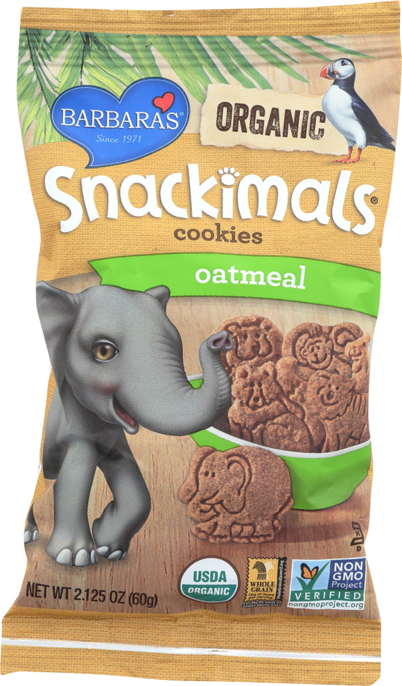 BARBARAS BAKERY: Snackimals Animal Oatmeal Cookies, Dairy Free, Cholesterol Free, Made With Organic Ingredients, 2 Oz