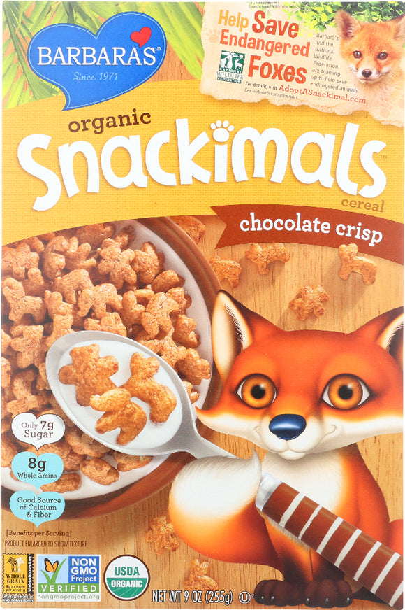 BARBARA'S: Bakery Organic Snackimals Cereal Chocolate Crisp, 9 oz