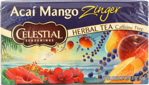 CELESTIAL SEASONINGS: Acai Mango Zinger Herbal Tea Caffeine Free 20 Tea Bags, 1.5 oz