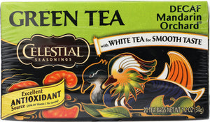 CELESTIAL SEASONINGS: Green Tea With White Tea Decaf Mandarin Orchard 20 Tea Bags, 1.2 oz