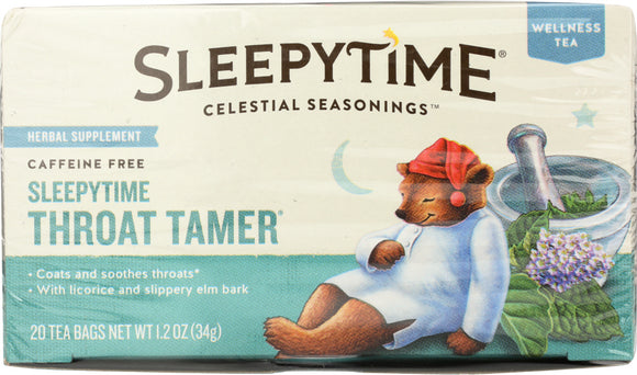 CELESTIAL SEASONINGS: Sleepytime Throat Tamer Wellness Tea Caffeine Free 20 Tea Bag, 1.2 oz