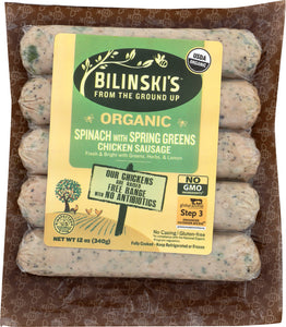 BILINSKI'S: Organic Spinach & Feta Chicken Sausages, 12 oz