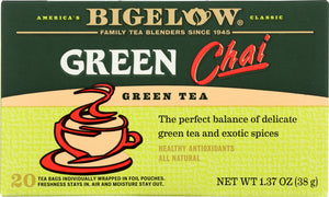 BIGELOW: Green Chai Green Tea Healthy Antioxidants 20 Tea Bags, 1.37 oz