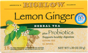 BIGELOW: Herb Plus Probiotics Lemon Ginger Caffeine Free 18 Tea Bags, 1.39 oz