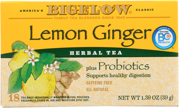 BIGELOW: Herb Plus Probiotics Lemon Ginger Caffeine Free 18 Tea Bags, 1.39 oz