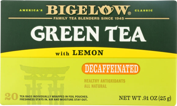 BIGELOW: Green Tea With Lemon Naturally Decaffeinated 20 Tea Bags, 0.91 oz