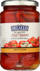 DELALLO: Roasted Red Peppers with Garlic in Olive Oil, 12 oz