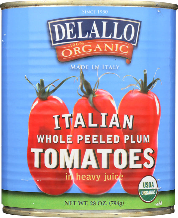 DELALLO: Organic Whole Peeled Tomato, 28oz