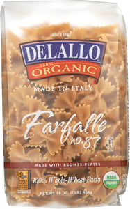 DELALLO: Organic Whole Wheat Pasta Farfalle No. 87, 16 oz