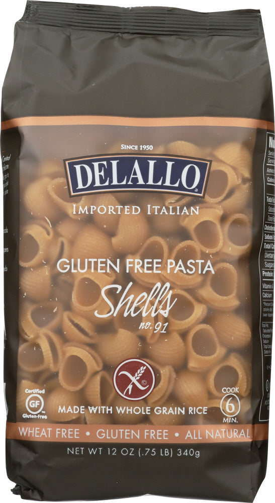 DELALLO: Gluten Free Whole Grain Rice Shells, Wheat-Free, 12 oz