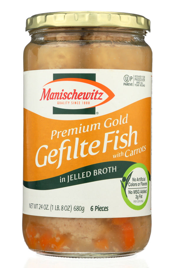 MANISCHEWITZ: Premium Gold Gefilte Fish with Carrots in Jelled Broth, 24 Oz