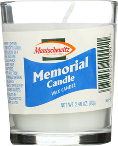 MANISCHEWITZ: Memorial Glass Tumbler Candle, 1 Ea