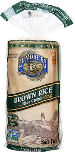 LUNDBERG: Rice Cakes Brown Rice Salt Free, 8.5 oz