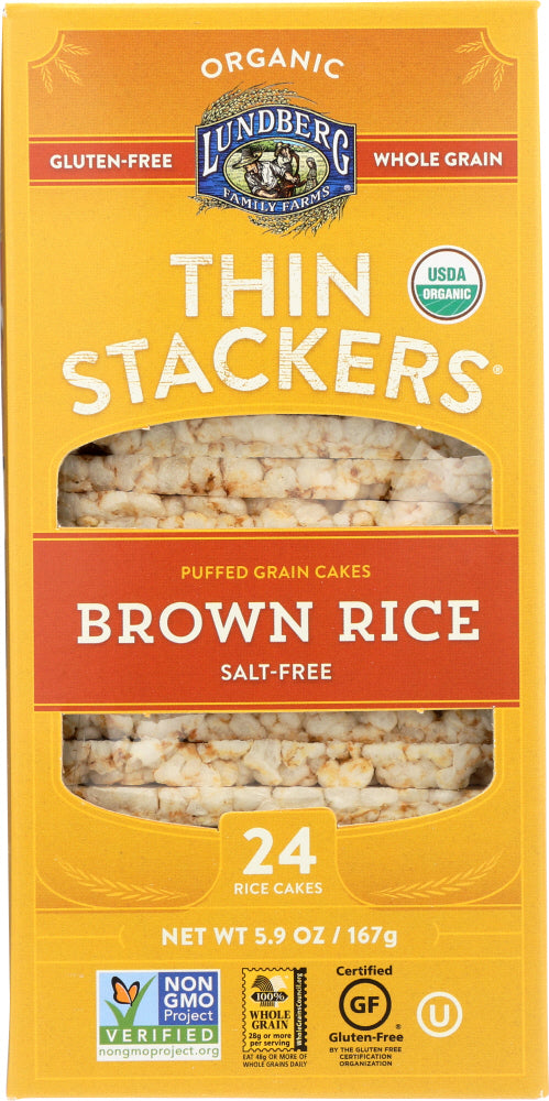 LUNDBERG: Rice Cakes Thin Stackers Brown Rice Salt-Free, 5.9 oz