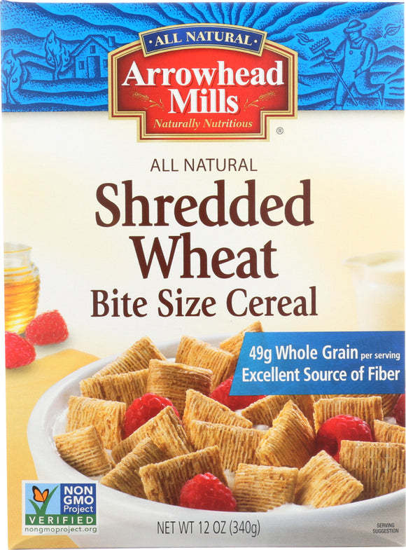 ARROWHEAD MILLS: Shredded Wheat Bite Size Cereal, 12 Oz