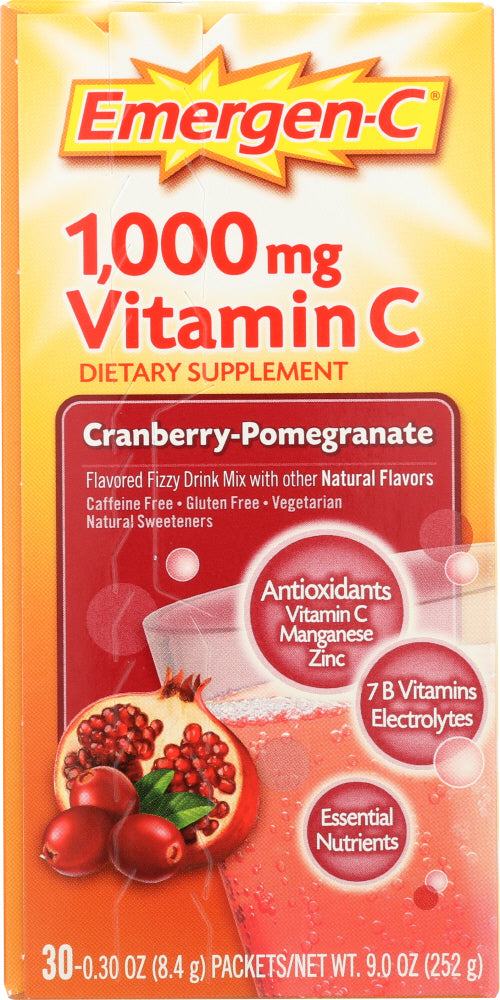 EMERGEN-C: Vitamin C Fizzy Drink Mix Cranberry Pomegranate 1000 mg, 30 packets