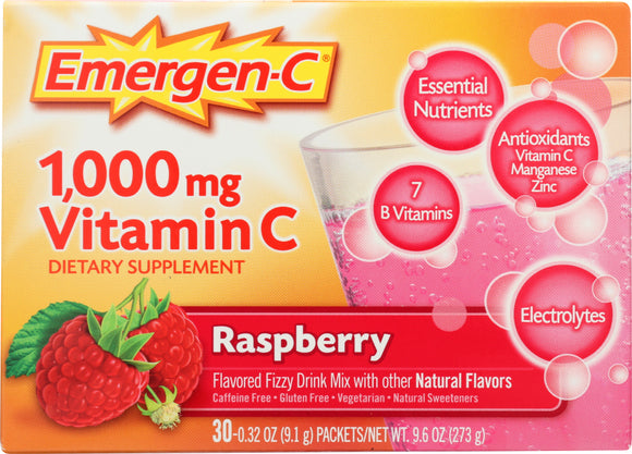 EMERGEN-C: Vitamin C Fizzy Drink Mix Raspberry 1000 mg, 30 packets