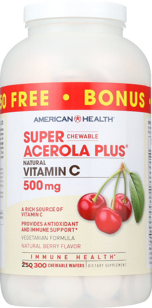 AMERICAN HEALTH: Super Acerola Plus Natural Vitamin C Natural Berry Flavor 500 mg, 250 Count