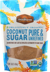 MADHAVA: Organic Coconut Sugar Pure and Unrefined, 16 oz