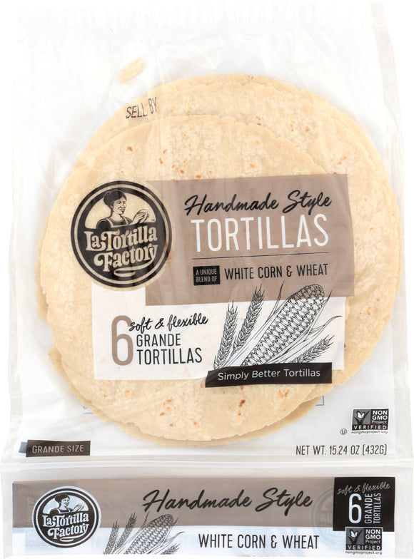 LA TORTILLA FACTORY: Handmade Style Tortillas White Corn And Wheat Grande 15.24 Oz