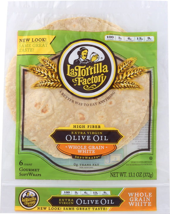 LA TORTILLA FACTORY: Soft Wraps Whole Grain White Olive Oil, 13.1 oz