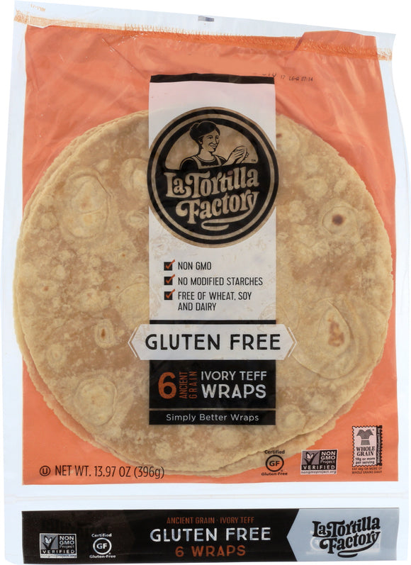 LA TORTILLA FACTORY: Tortilla Wraps Gluten Wheat Free Ivory Teff, 13.96 oz