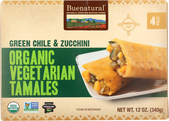 BUENATURAL: Green Chile & Zucchini Vegetarian Tamales, 12 oz