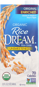 DREAM: Rice Dream Organic Rice Drink Enriched Unsweetened Original, 32 oz