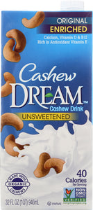 CASHEW DREAM: Cashew Drink Unsweetened Original, 32 oz