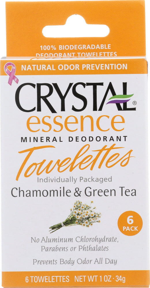 CRYSTAL BODY DEODORANT: Deodorant Towelettes Green Tea Chamomile, 6 pk