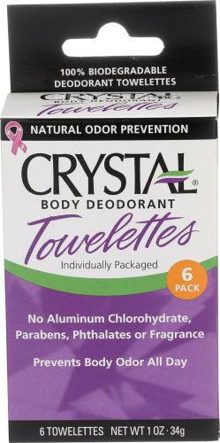CRYSTAL BODY DEODORANT: Deodorant Towelette 6 Pack Unscented, 1 oz