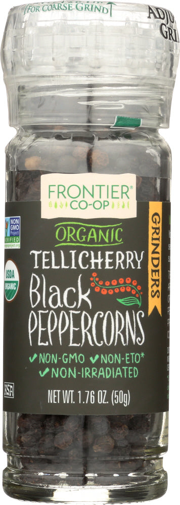 FRONTIER HERB: Organic Tellicherry Black Peppercorns With Grinder 1.76